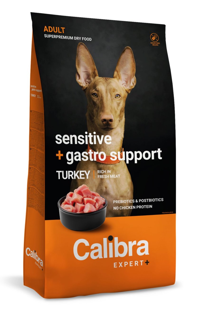 Calibra Dog EXPERT+ Adult Sensitive & Gastro Support – Trockenfutter mit Truthahn 12 kg 