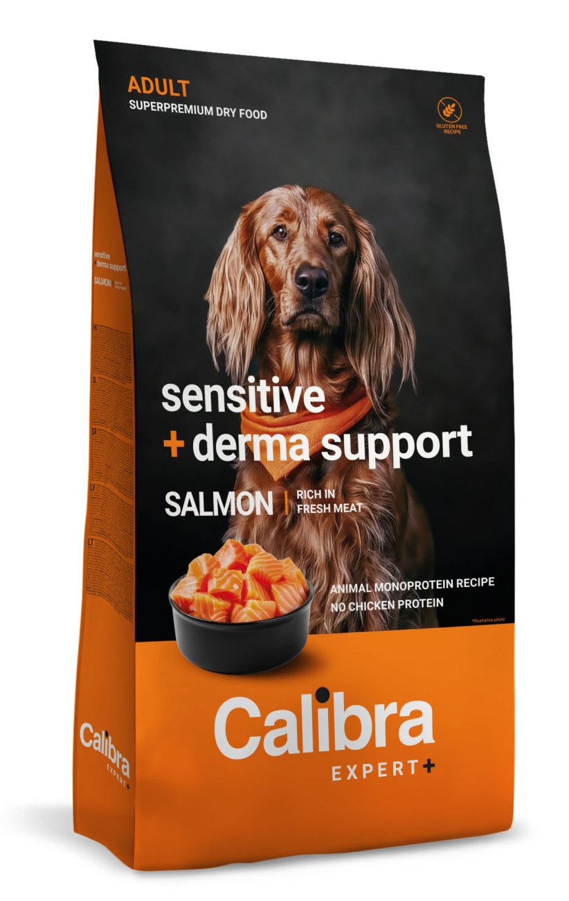Calibra Dog EXPERT+ Adult Sensitive & Derma Support – Trockenfutter mit Lachs 12kg